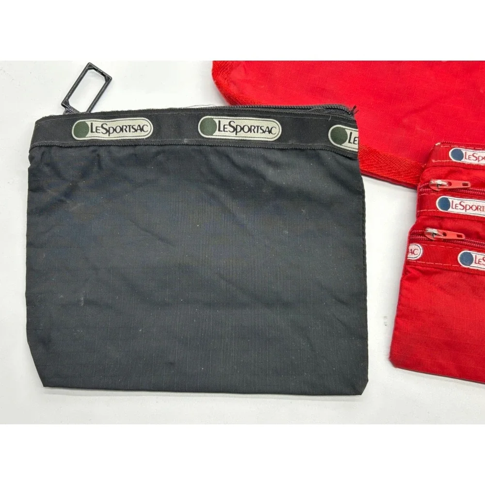 Vtg Lot of 3 Le Sportsac Black Red Cosmetic‎ Toiletry Accessory Nylon Bags USA